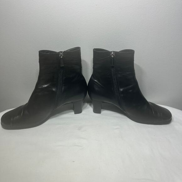 BeautiFeel Boots Ankle Black Zip Leather Heel Lady Dressy Office AntiSlip 39/8.5 - Picture 2 of 10